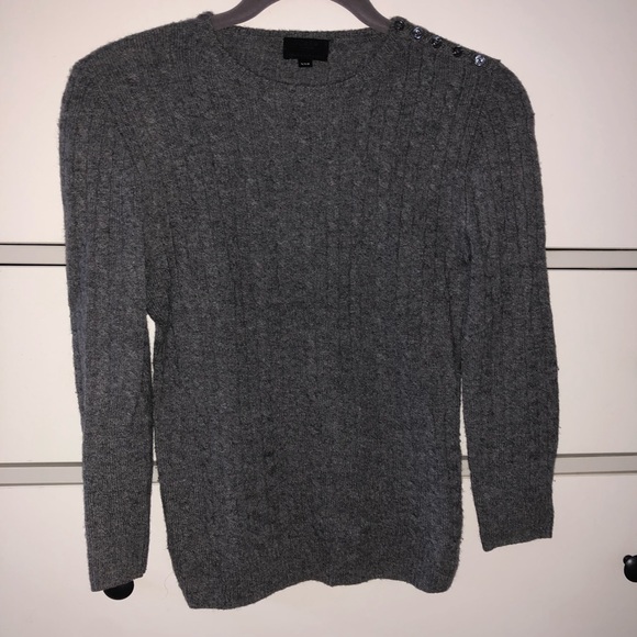 J.Crew Cable-knit cashmere crewneck sweater with shoulder buttons Grey XXS - Picture 2 of 7